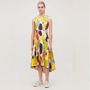 COS Dress Hi-Low Multi Colored Midi 36 Watercolor 100% Cotton